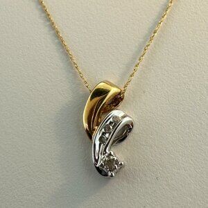 10K Yellow Gold & Diamond Two-Tone Pendant Necklace 18" 1.54g